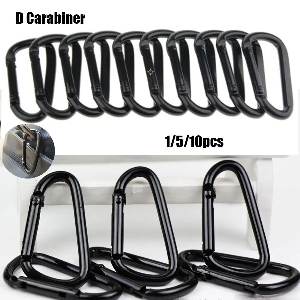 

1/5/10pcs Black Aluminum Carabiner D-Ring Key Chain Clip Camping Keyring Snap Hook Outdoor Travel Kit