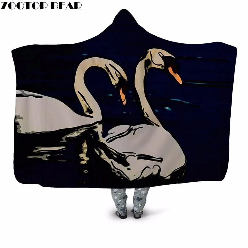 3D Print Lighter Hooded blanket White Swan Soft Office Scattering Petals Dream Girls Fashion Plush ZOOTOP | Дом и сад