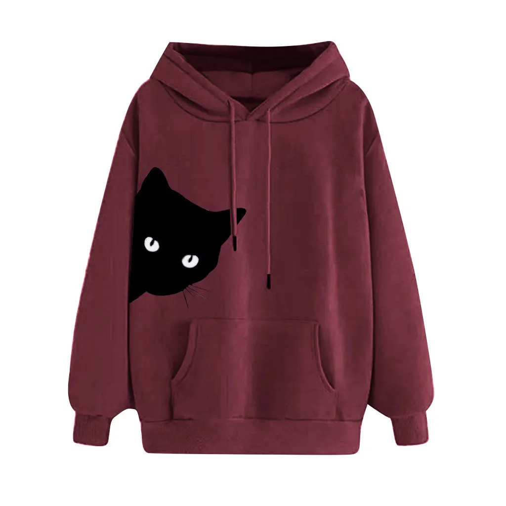 Женские повседневные толстовки с длинным рукавом и принтом кота из мультфильма