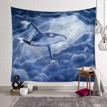 

Blue Whale dolphin Wall Hanging Tapestry Deep Sea Waves Printed Shark Art Wall Tapestries Boho Bedspread Bed Blanket Home Decor