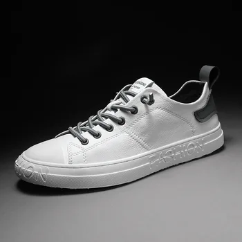 

Men Shoes Spring Summer PU Leather Shoes Men Lace-Up Wihte Style Light Breathable Fashion Sneakers Men Vulcanized Shoes X14-91