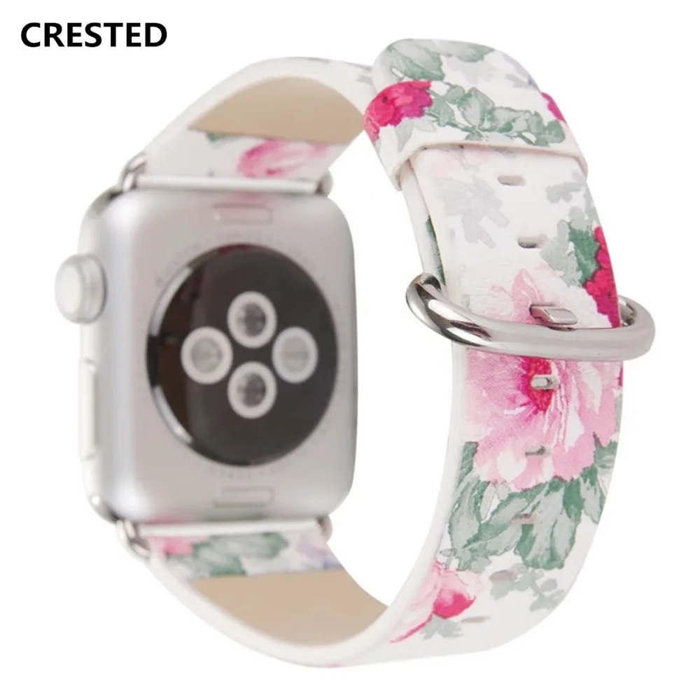

Floral Leather Strap For Apple Watch band 44mm/42mm/40mm/38mm iwatch series 5 4 3 2 1 Wrist Flower Printed Bracelet belt
