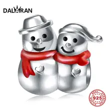 DALARAN Рождество Снеговик талисманы стерлингового серебра 925 Семья отец и дочь бисера Fit Pandora браслет Шарм, изготовление украшений