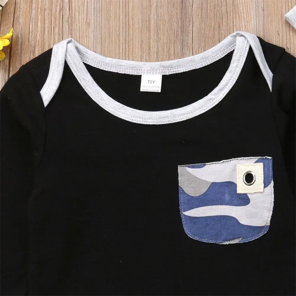 New Casual Boy Clothes Carters Newborn Infant Baby Boy 3pcs Clothes Top Long Pants Hat Outfits Set