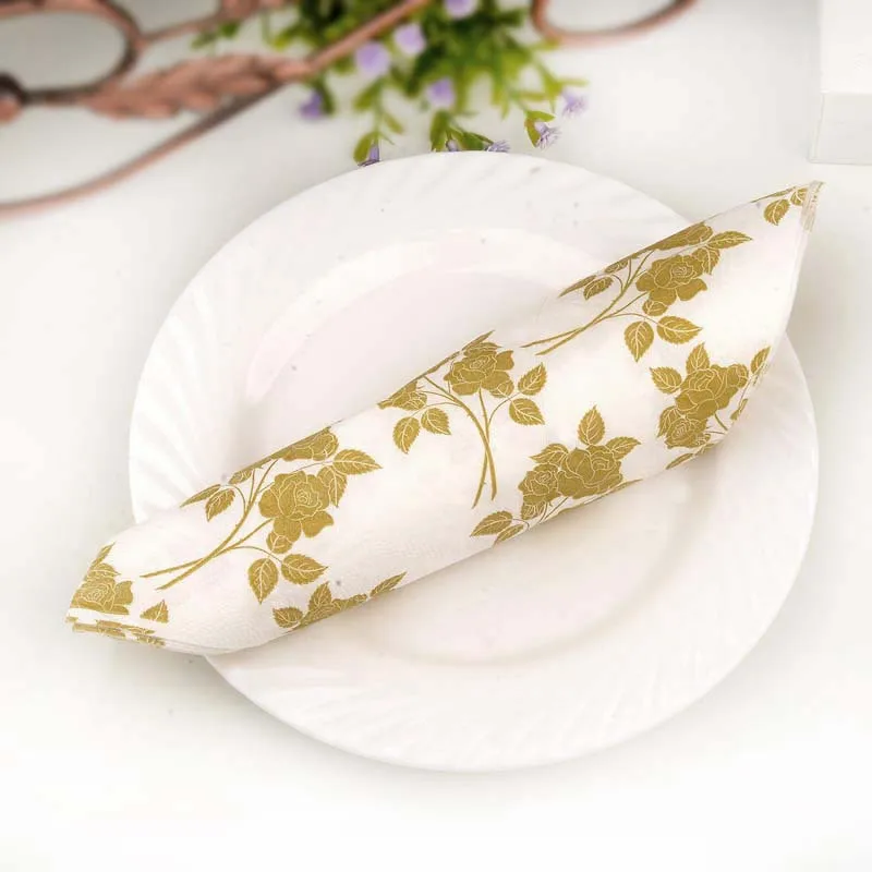 Gold Leaf Printed Napkin Wedding Banquet Wedding jie hun bei Stained Paper Color Paper Placemat Napkin Hotel Banquet Paper