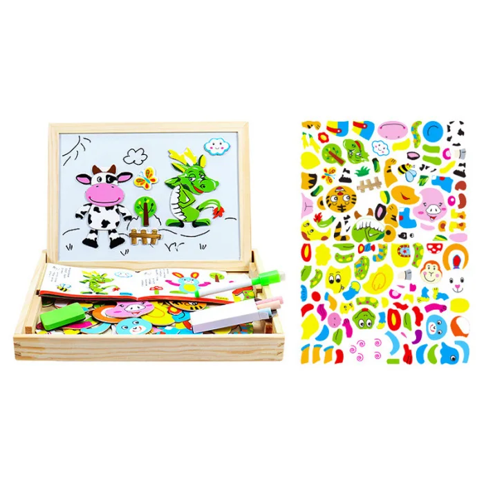 Children Intellectual Wood Magnetic Puzzle Set Early Education Puzzle Children Drawing Board Toys High Quality