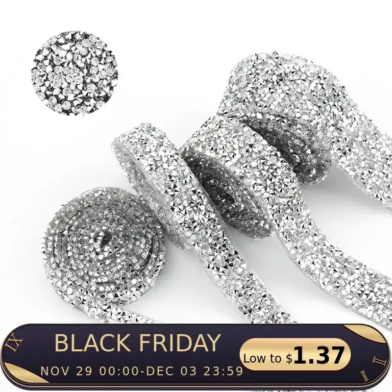 

1 Yard Sewing Trim Crystal Motif Strass Hot Fix Rhinestone Tape Applicator Ribbon With Rhinestones Iron On Appliques For Dresses