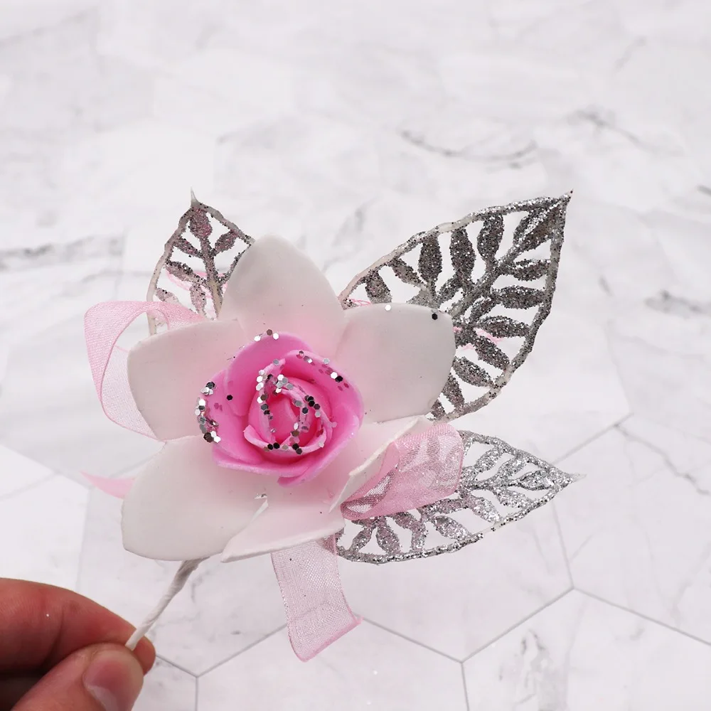 1pcs Foam Lace Rose Handmade Artificial Flowers Bouquet For Wedding Decoration DIY Scrapbooking Decorative Wreath Fake Flowers