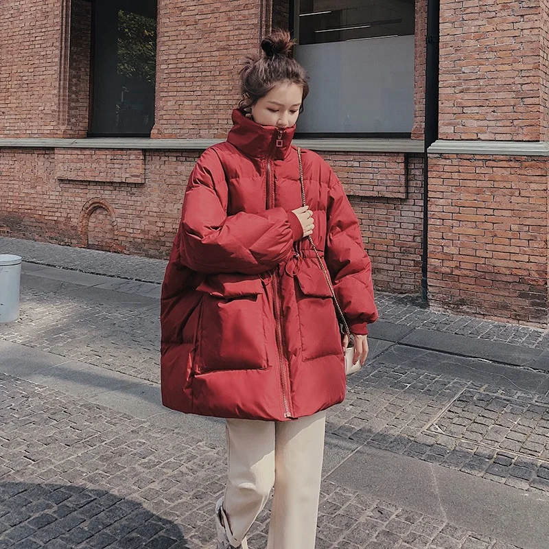 

Photo Shoot CHIC Korean-style Mid-length Loose-Fit Handsome Stand Collar Drawstring Waist Hugging Small Cotton-padded Clothes BF