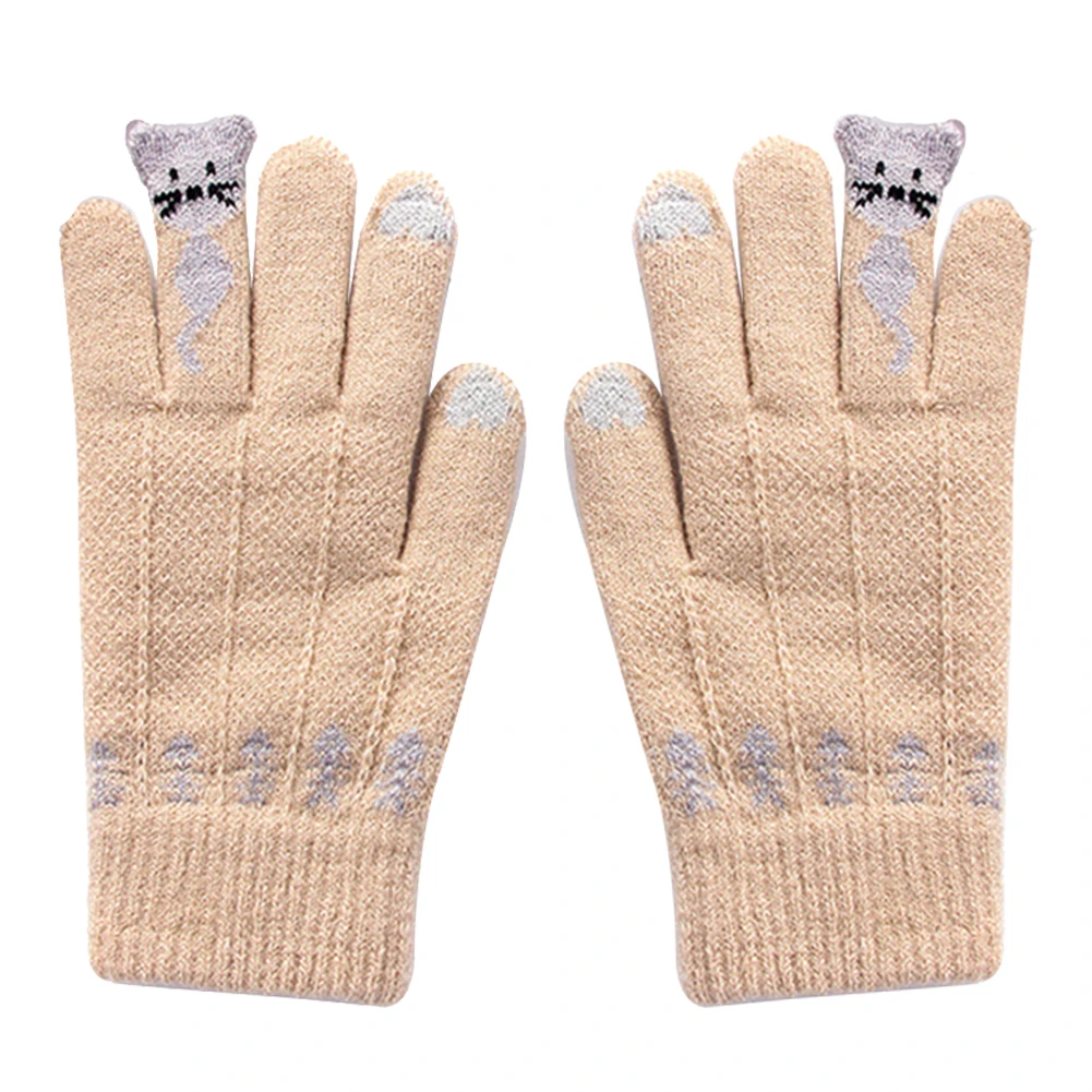 Теплые зимние вязаные перчатки на полный палец, варежки для женщин, милые Мультяшные Коты, сенсорные перчатки, перчатки гуанты