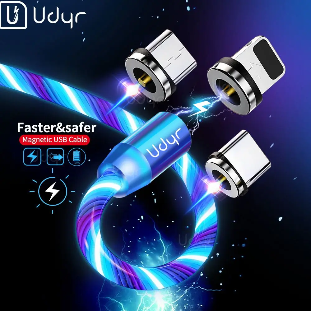Магнитный кабель Udyr со светодиодной подсветкой Micro USB Type C для быстрой зарядки