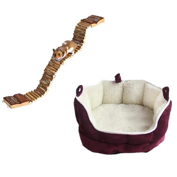 

Wooden Exercise Toys for Hamster Hedgehog Mouse Rat Guinea Pig, Long Ladder & Warm Pet Nest Cozy Attractive Hamster
