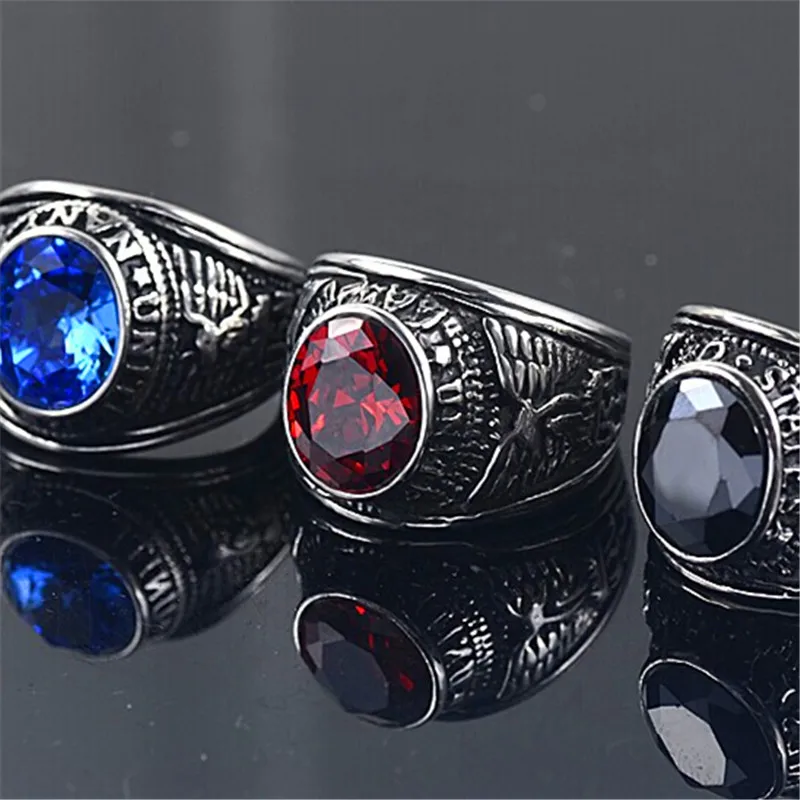 Siam Red Stone US Marines Military Silver Stainless Steel Mens Ring 