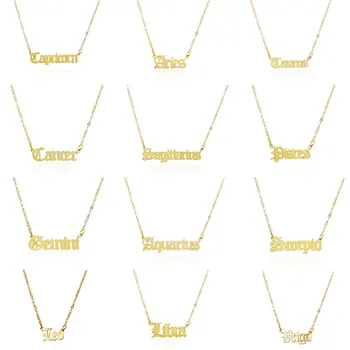 

Fashion 12 Constellation Letter Necklaces Pendants For Women Horoscope Zodiac Choker Necklaces Jewelry Birthday Gifts