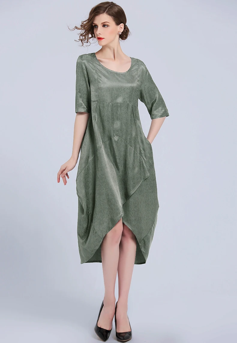 Винтажное шикарное женское шелковое платье, оливковое зеленое, короткий рукав, искусственный шелк, необычное мини-платье с круглым вырезом, летние официальные платья Vestidos