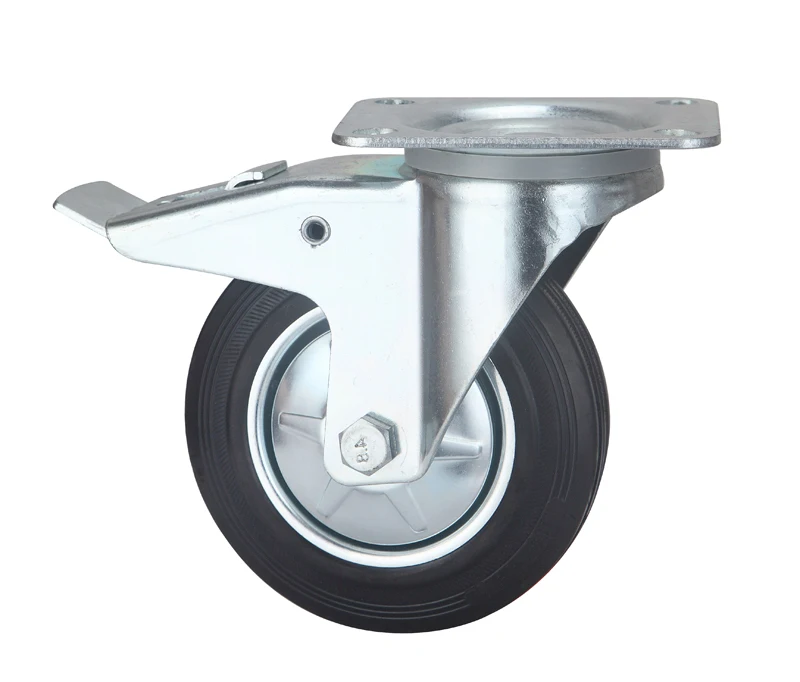 8 inch Rubber Europe Tyle Industrial Caster Wheels Swivel with Total Brake