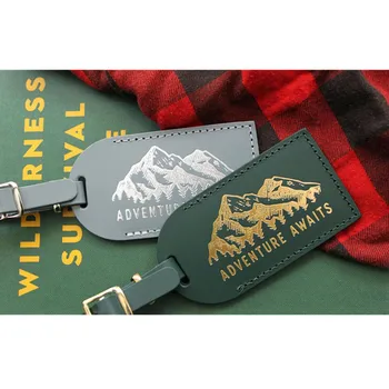 

Custom Adventure Awaits Luggage Tags, Mountains Bonded Leather Luggage Tag, rustic Wedding Favour, Bridesmaid gifts, Travel Gift