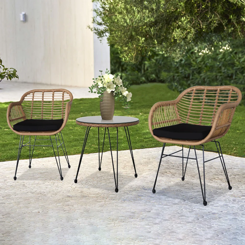 Set di mobili da giardino Set di conversazione da 4 pezzi sedie da esterno  in Rattan di vimini giardino cortile balcone portico divanetto a bordo  piscina - AliExpress