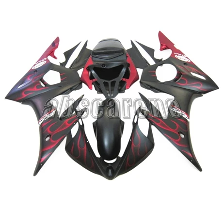 Мотоцикл Полный обтекатели для Yamaha YZF600 R6 2003 2004 2005 R6 03 05 ABS пластик впрыска кузова плоский черный с красным пламенем