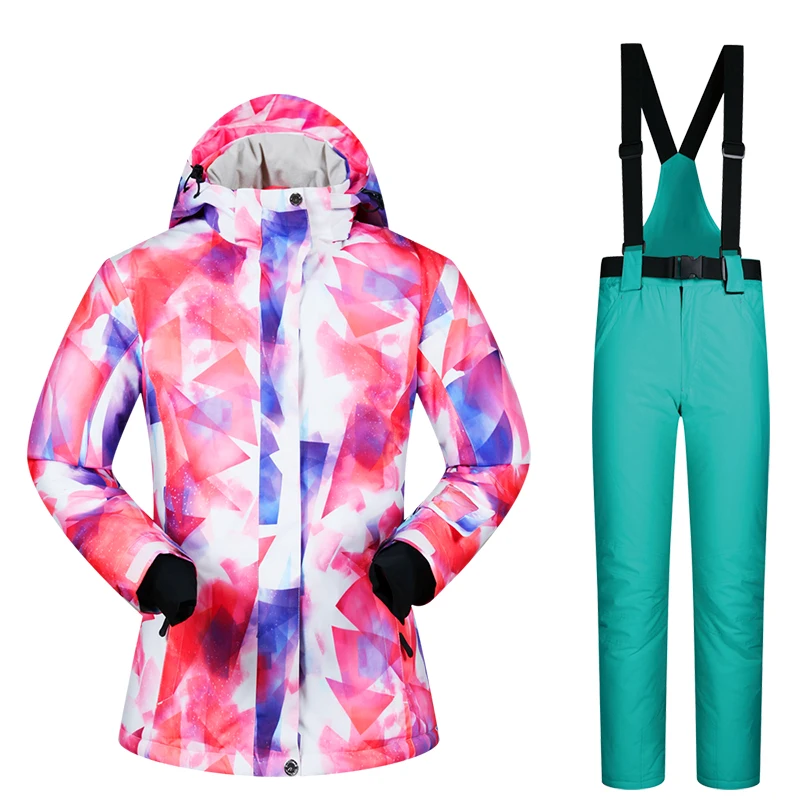 Толстый теплый лыжный костюм для женщин, водонепроницаемый ветрозащитный лыжный костюм и куртка для сноубординга, комплект со штанами, женские зимние костюмы, одежда для улицы - Цвет: CZH  LIGHT GREEN