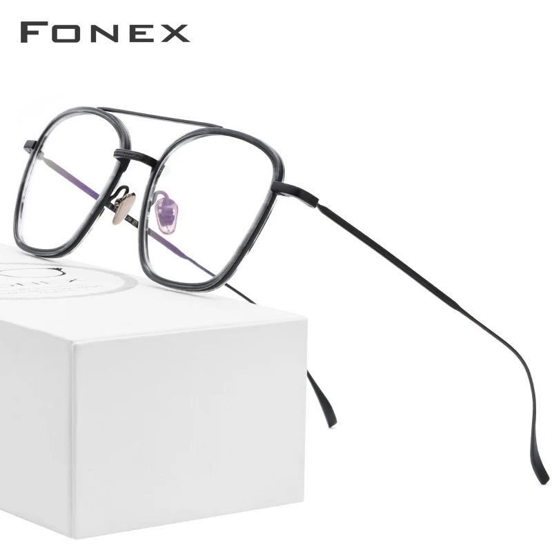 Мужские очки с титановой оправой FONEX ультралегкие ацетатные квадратные для