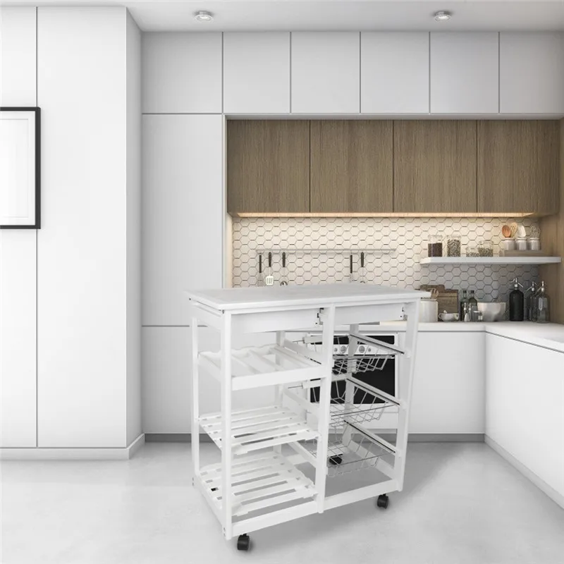 

4-tier Shelf with Drawer Kitchen Cart Shelf Salon Trolley Cart Organizer Kitchen Storage Home Rack Warehouse Shelfs Trolley HWC