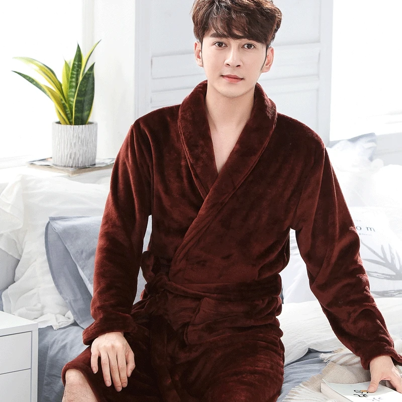 Men's Elegant Casual Kimono Bathrobe Display Red