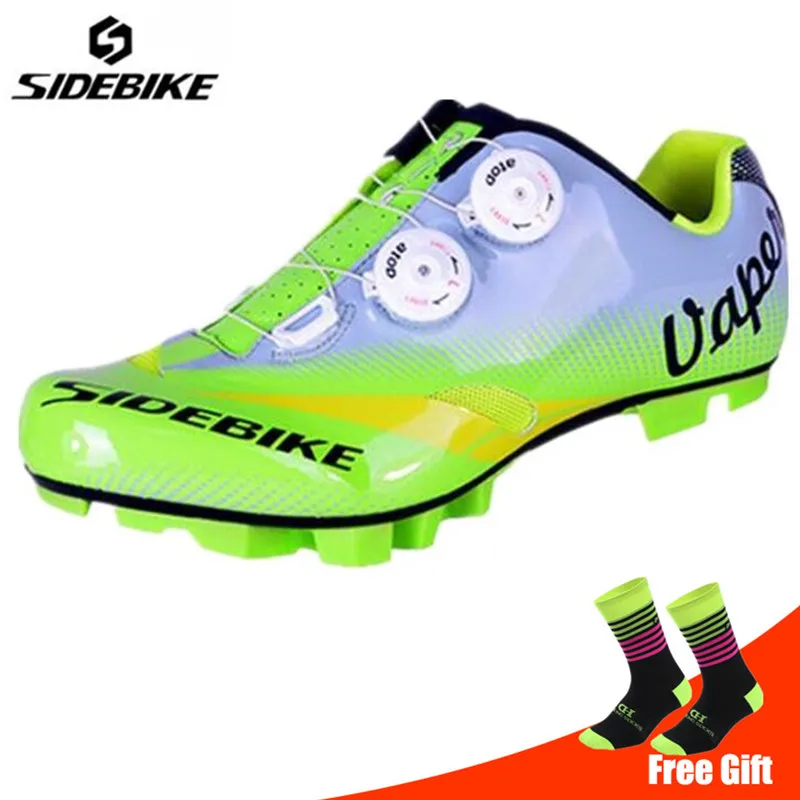 SIDEBIKE/велосипедная обувь; комплект с педалью; дышащая обувь; Sapatilha Ciclismo; Mtb; мужские кроссовки; обувь для горного велосипеда с самоблокирующимся верхом - Цвет: green add socks