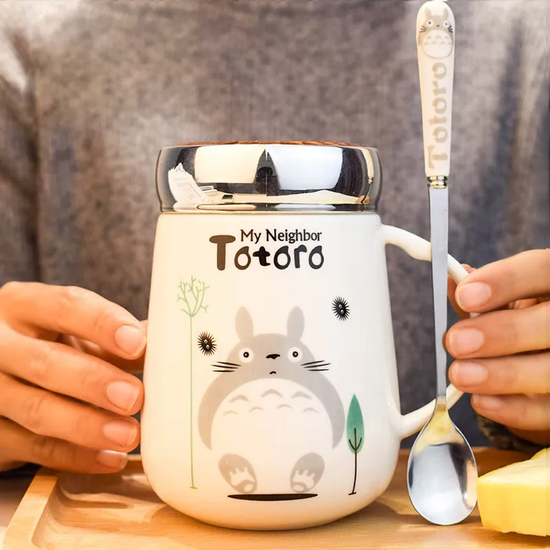 Ceramic Creative Large Capacity Lovely Cartoon Totoro Lover Coffee Mug with Lid and Spoon Office Water Tea Cup Birthday Gift | Дом и сад