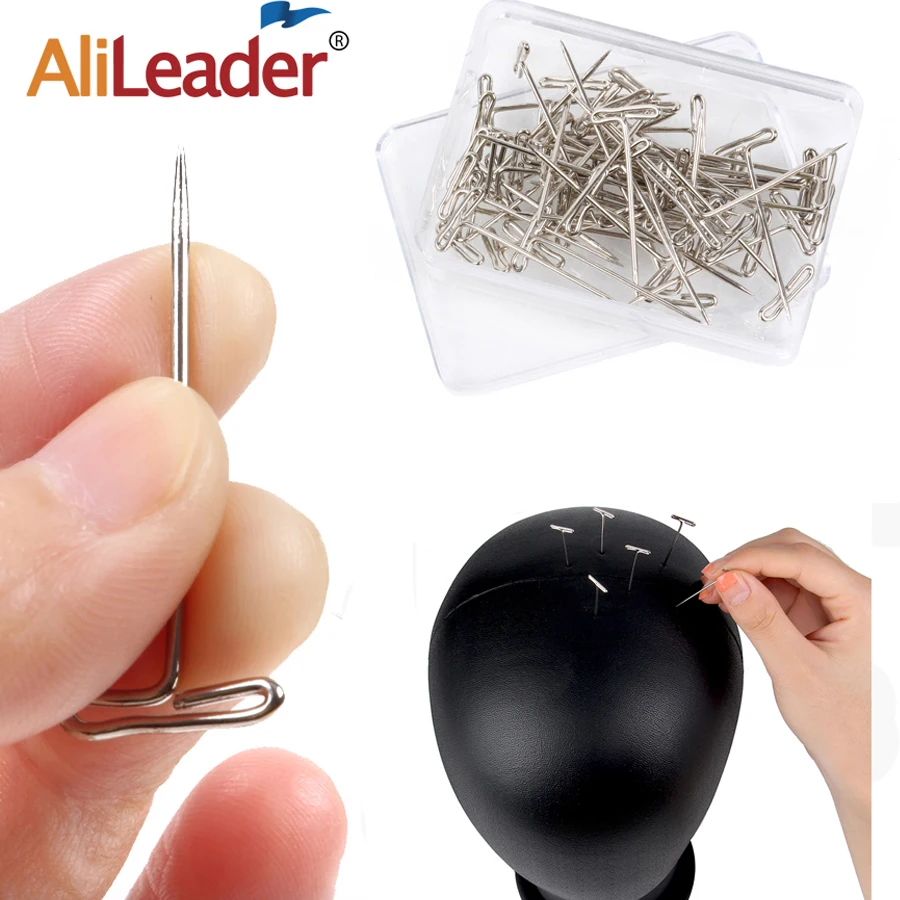 50/100Pcs T Pins With Plastic Box Silver Pins For Foam Head Stainless Steel  T-Pins For Blocking Knitting 38mm/1.5inch Wig T Pin - AliExpress