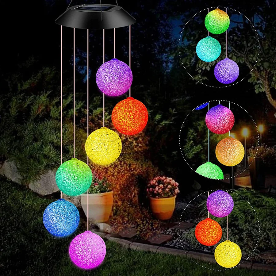 Outdoor LED Wind Chime Solar Light Waterproof Color Changing Christmas Ball Windbell Light Garden Decoration Landscape Lawn Lamp solar wind chime lights rotating wind chime solar lights led garden hanging spinner lamp color changing hanging lamp outdoor