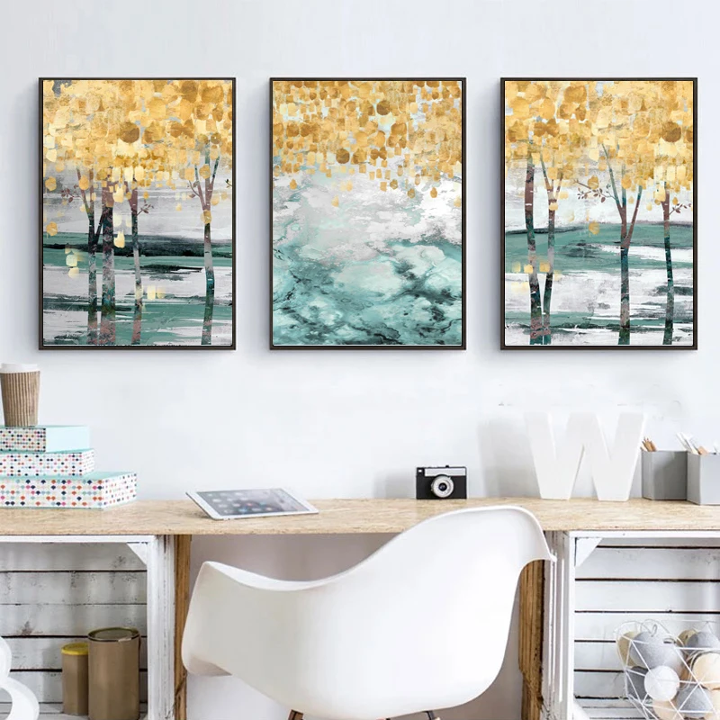 

Canvas Living Room Picture Wall Decoration Picture Art Print Poster Print Abstract Yellow Landscape Tree Landscape Canvas XN91