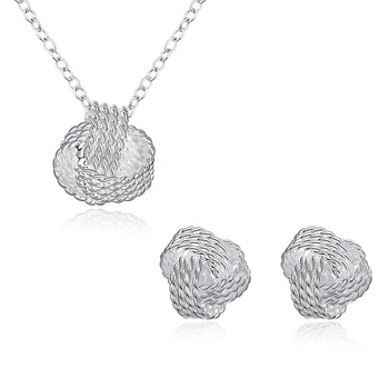 

Wholesale Fine Jewelry Set 925 Sterling Silver Rose Ball Knot Slide Necklaces & Earrings for Women Valentine's Day Gifts Bridal