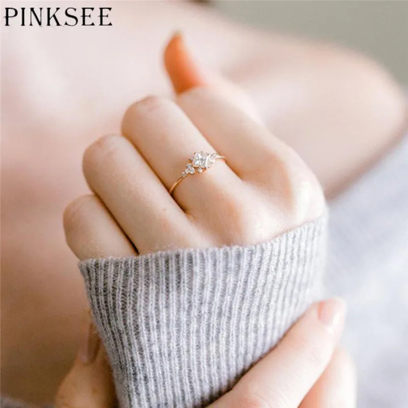 PINKSEE ромб горный хрусталь австрийский кристалл Циркон Обручальные Кольца обруч