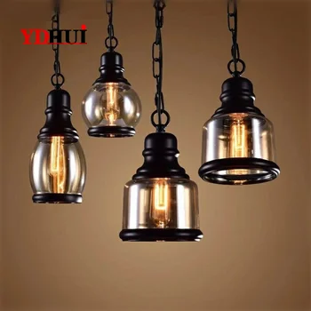 

Vintage Loft Pendant Light Industrial Style Amber Glass Lamp Bar/Restaurant Retro Room Bar Bed Room 3 Style Pendant Light
