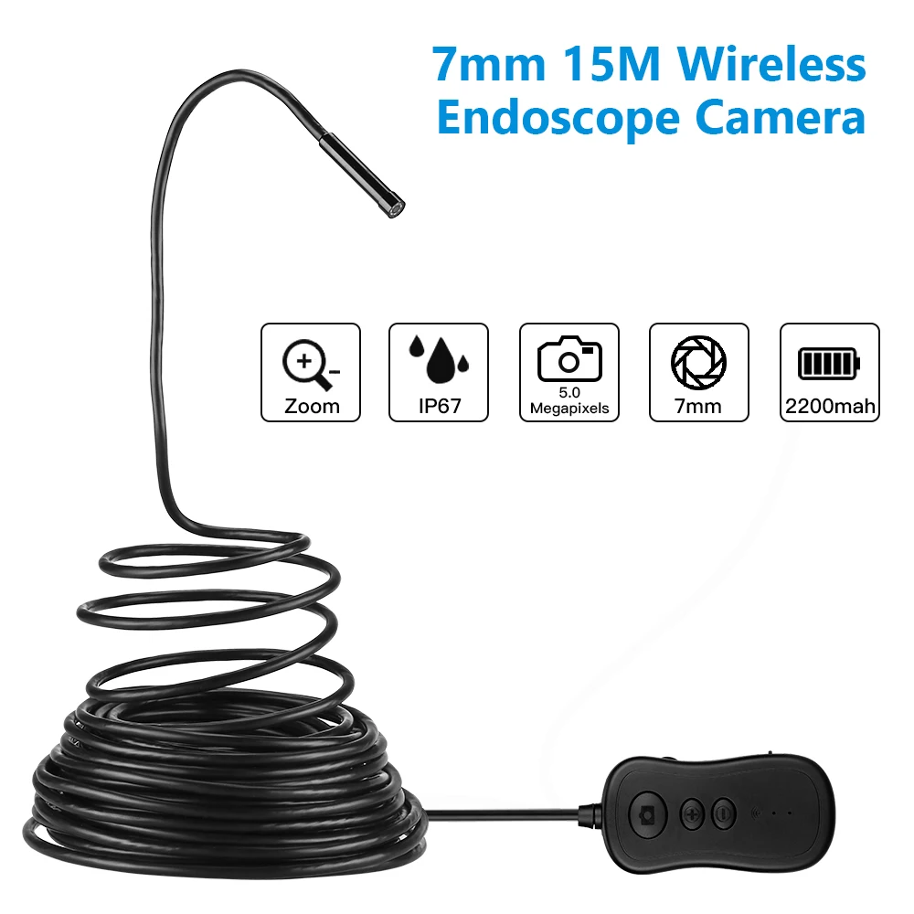 1080P 7MM 15M Wireless Endoscope Camera 5.0MP WiFi Borescope Inspection