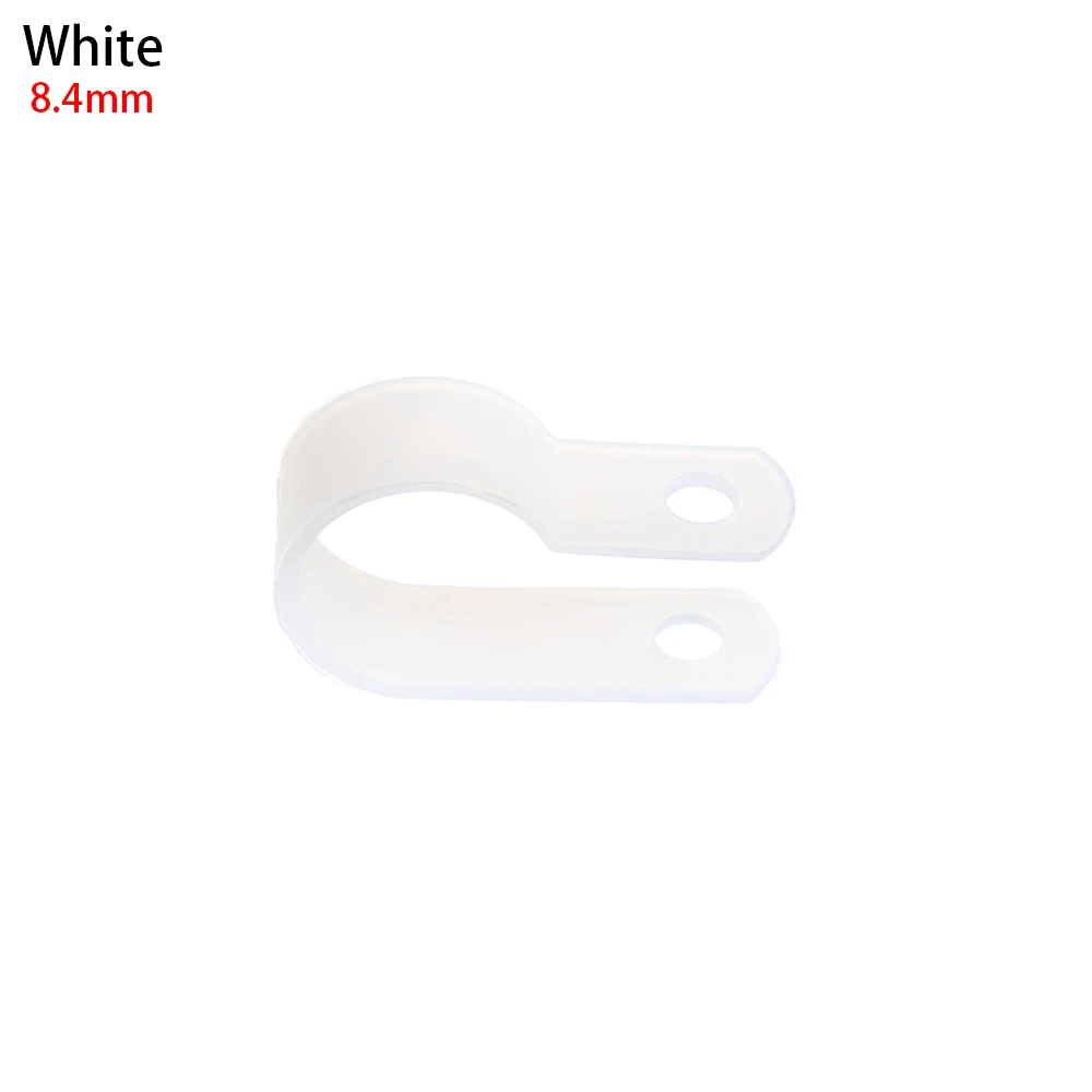 8.4mm white 100 шт./лот пластиковые P зажимы черный крепеж для шланга кабель прочный r-тип нейлоновый кабельный зажим крепежная фиксация оборудования электрические фитинги - Цвет: 8.4mm white