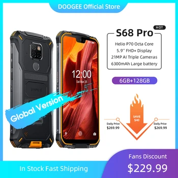 Перейти на Алиэкспресс и купить DOOGEE S68 Pro Водонепроницаемый телефон с 5,9-дюймовым дисплеем, восьмиядерным процессором Helio P70, ОЗУ 6 ГБ, ПЗУ 128 ГБ, 6300 мАч