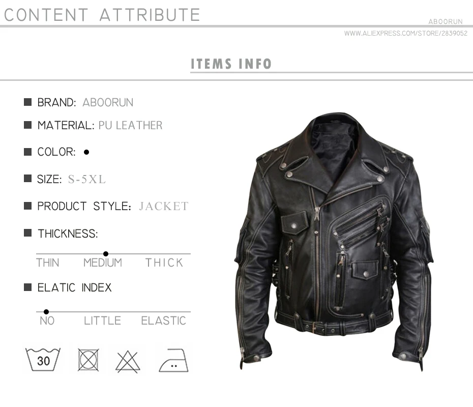 best leather motorcycle jacket ABOORUN Punk Biker Leather Jacket Sequin Zippers Button Fashion Slim PU Leather Jacket Pleated Vintage Outwear Male 5XL R2990 original leather jacket for men