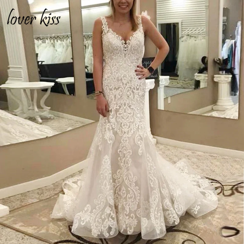 Lover Kiss Vestido De Noiva Роскошные тонкие пляжные свадебные платья русалки с бретельками кружевные и кружевные свадебные платья сексуальный халат de marie