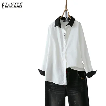 

ZANZEA Fashion Shirts Women's Office Lady Long Sleeve Turn-down Collar Blouse Casual Solid White Tunic Tops Female Blusas 5XL
