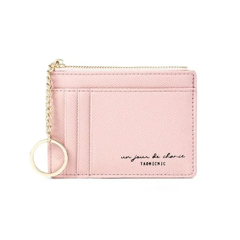 pink THINKTHENDO Women Leather Slim Wallet Credit Card Holder Coin Pocket Keyring Case Organizer - Color: pink