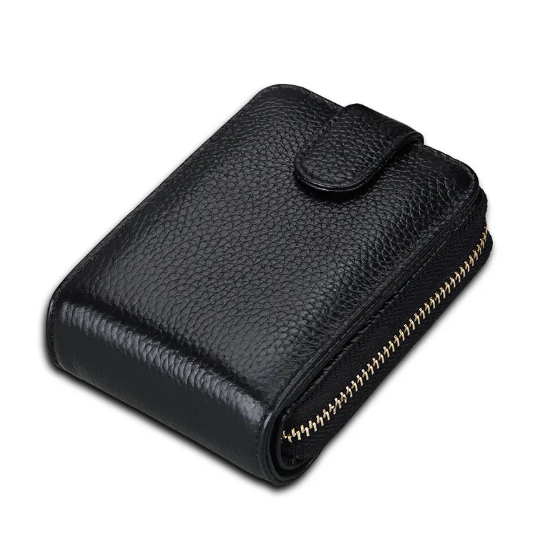

New Cowhide Leather Coin Card Package Black Coffee Lychee Soft Leather Organ Card Pack Multi-Function Portable ID Card Holder
