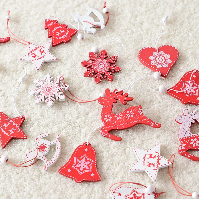 Christmas tree decoration Nordic ins wooden creative Christmas pendant Christmas day snowflake five-pointed star elk