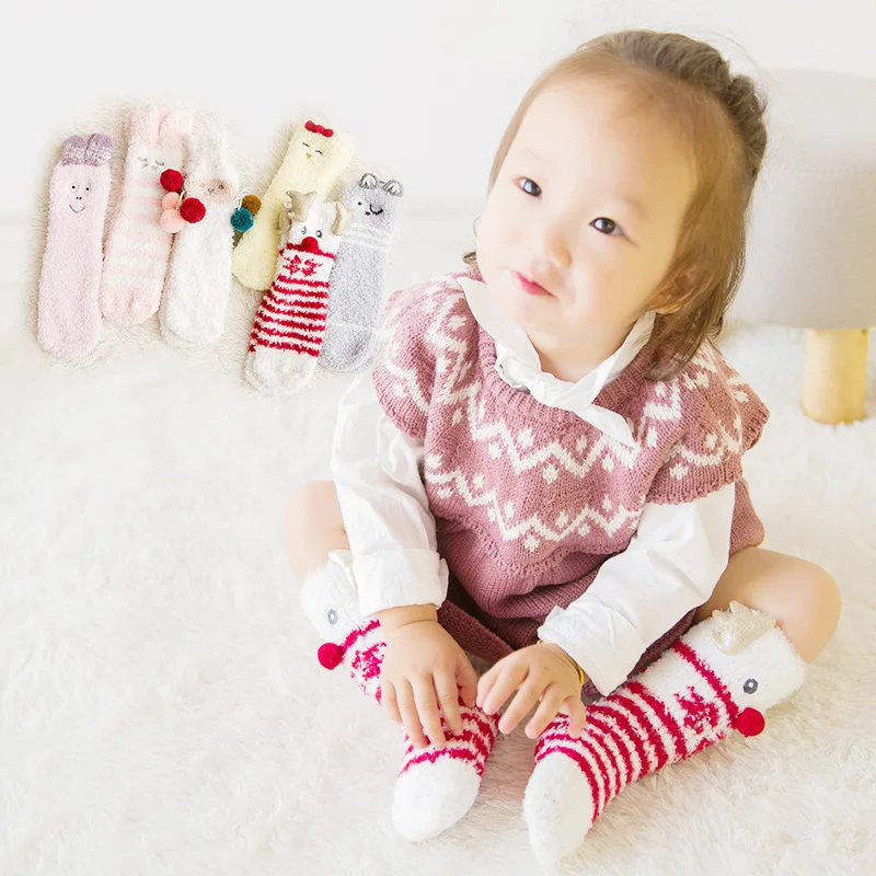 

Small Alpaca Christmas li pin wa Leather Cashmere Yarn Cute Children Floor Socks Anti-slip Dispensing BABY'S Socks