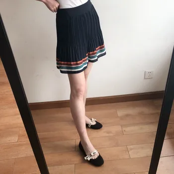 

Women Skirt 2019 New Color Stripe Pleated High Waist Short Skirt