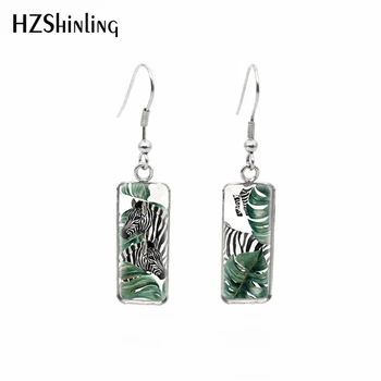 

2020 New Zebra Painting Flowers Earring Animal Pattern Art Rectangular Earring Photo Hook Earrings Glass Cabochon Jewelry