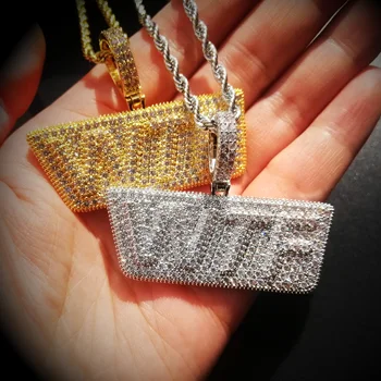 

Iced Out Letters WTF Necklace Bling Micro Paved Cubic Zircon Pendant 2 Colors Men's Hip Hop Jewelry Gifts