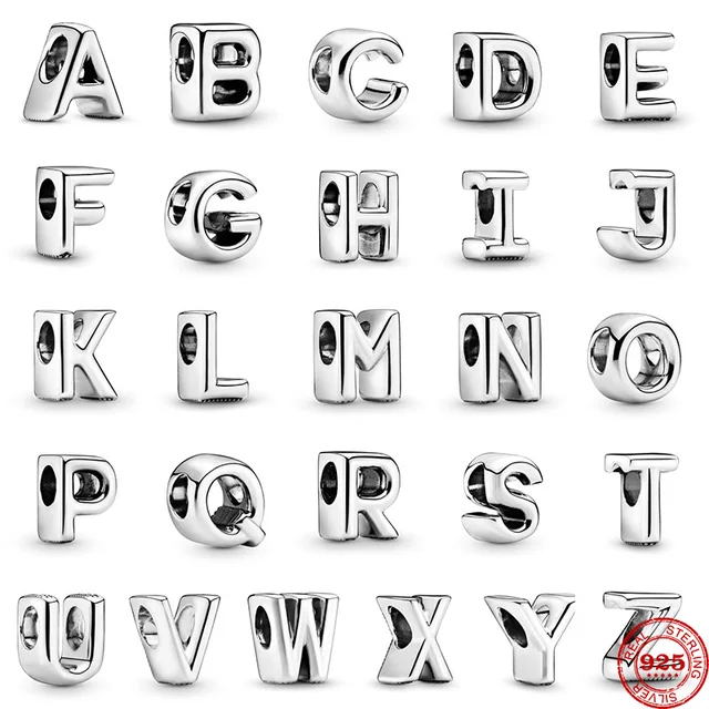 Fit Original Pandora Charms Bracelet 925 Sterling Silver A-Z 26 English Letters Charm Bead DIY Jewelry Making Berloque For women