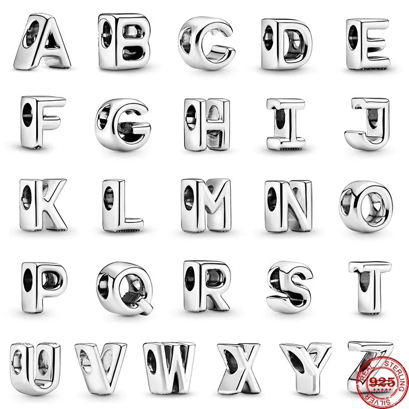 Fit Original Pandora Charms Bracelet 925 Sterling Silver A-Z 26 English Letters Charm Bead DIY Jewelry Making Berloque For women | Украшения